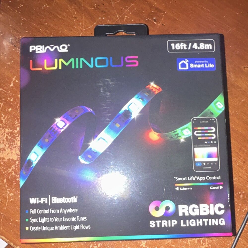 PRIMO Luminous RGBIC LED Strip Kit 16ft/4.8m Wi‑Fi/BT App+Remote Dimmable